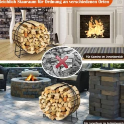Kaminholzregal Rohrholzkreis Kaminholz Aufbewahrungsständer einfache Montage Schwarz