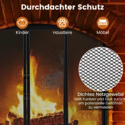 Kaminschirm mit Schiebetüren Freistehender Kaminfunkenschutz mit Dreiecksstützrahmen 96 x 79 cm