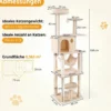 Katzenbaum 168 cm Mehrstöckiger Kratzbaum mit Katzhaus & Sisalpfosten für 2-3 Katzen Beige