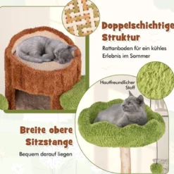 Katzenbaum mit Baumloch-Design & 2 Stöckigem Katzenhaus & Kratzsäulen & Sisal Paneel