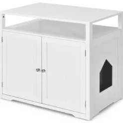 Katzenhaus Katzenklo Schrank Katzenhöhle mit Eingang Bettund Ablage Katzentoilette Haustierbox Weiß