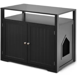 Katzenhaus Katzenklo Schrank Katzenhöhle mit Eingang Bettund Ablage Katzentoilette Haustierbox Schwarz