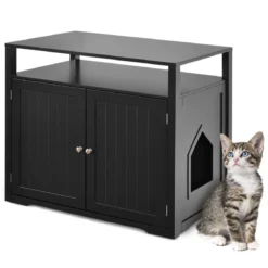 Katzenhaus Katzenklo Schrank Katzenhöhle mit Eingang Bettund Ablage Katzentoilette Haustierbox Schwarz