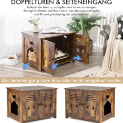 Katzenhaus Katzentoilette mit Doppelten Lamellentüren Katzenschrank 70 x 52 x 51 cm Braun