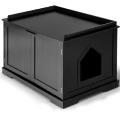 Katzenhaus mit Bett Innenkatzenhaus geschlossene Katzentoilette mit Eingang Schwarz