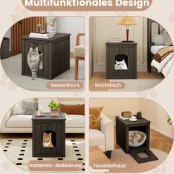 Katzenhaus mit Klapptür & Erhöhtem Boden Katzenklo Schrank aus PP Katzentoilette Grau