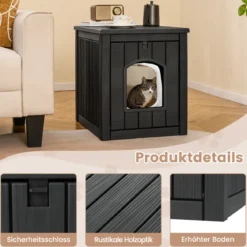 Katzenhaus mit Klapptür & Erhöhtem Boden Katzenklo Schrank aus PP KatzentoiletteSchwarz