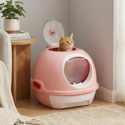 Katzenklo mit Deckel & Ausziehbarem Tablett & Schaufel & Frontöffnung Katzentoilette Rosa