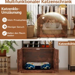 Katzenschrank für Katzentoilette mit Bücherregal Katzenklo Schrank Katzenhaus mit Eingang Braun