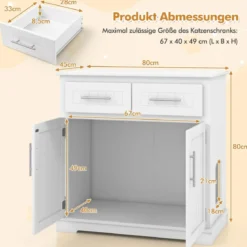 Katzenschrank für Katzentoilette mit 2 Schubladen & 2 Türen & Eingang Katzenklo Katzenhaus