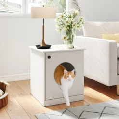 Katzenschrank Katzenklo Schrank Katzentoilette mit Tür & großem Eingang Weiß 51 x 47 x 57 cm