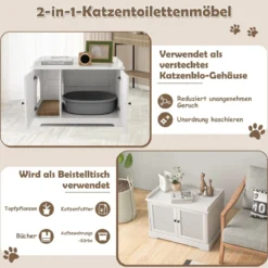Katzenschrank Katzentoilette mit Doppeltüren & Eingang & Kratzbrett Weiß