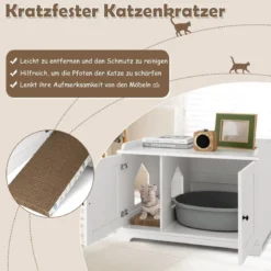Katzenschrank Katzentoilette mit Doppeltüren & Eingang & Kratzbrett Weiß