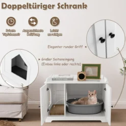 Katzenschrank Katzentoilette mit Doppeltüren & Eingang & Kratzbrett Weiß