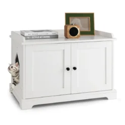 Katzenschrank Katzentoilette mit Doppeltüren & Eingang & Kratzbrett Weiß