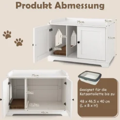 Katzenschrank Katzentoilette mit Doppeltüren & Eingang & Kratzbrett Weiß