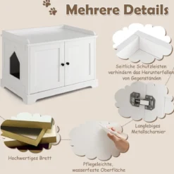 Katzenschrank Katzentoilette mit Doppeltüren & Eingang & Kratzbrett Weiß