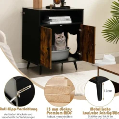 Katzenschrank Katzentoilette Katzenhaus mit Doppeltüren & Eingang 60 x 45 x 75 cm Schwarz + Natur