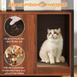 Katzenschrank mit Bücherregal Ladestation 3 Ebenen Kratzmatte & Eingang 80 x 40 x 132cm Walnuss