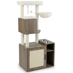 Katzenschrank mit Kratzbaum Katzenturm mit Sisal-Kratzpfosten Kratzmatte & hängendem Ball Katzenbaum Grau