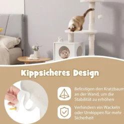 Katzenschrank mit Kratzbaum Gehäuse für Katzentoiletten Katzenmöbel Weiß/Grau/Rustikales Braun