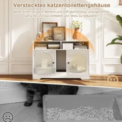 Katzentoilette Katzenschrank für 2 Katzen verstecktes Katzenkloschrank mit Stauraum Weiß