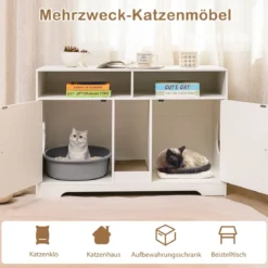 Katzentoilette Katzenschrank für 2 Katzen verstecktes Katzenkloschrank mit Stauraum Weiß