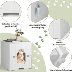 Katzentoiletten-Gehäuse mit magnetischer halber Klapptür & Katzenloch Weiß