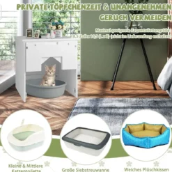Katzentoiletten-Gehäuse mit magnetischer halber Klapptür & Katzenloch Weiß