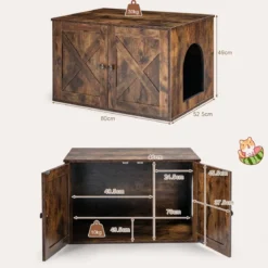Katzentoiletten-Gehäuse mit Türen & abnehmbarer Zwischenwand 80 x 52,5x 49 cm Braun