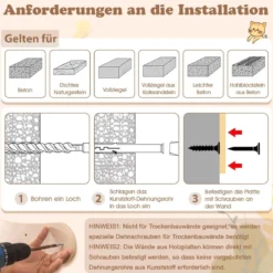 Katzenturm zur Wandmontage mit Bett & Hängematte & Sisalpfosten Katzenwandregal