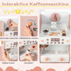 Kaufladen 30TLG. Kaufmannsladen Holz mit Verkaufsautomat & Kasse & Kaffeemaschine Rosa