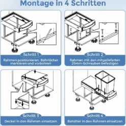 Küche Abfalleimer mit 2 Fächer Ausziehbarer Küchenmülleimer mit ABS Deckel Mülltrennsystem Grau
