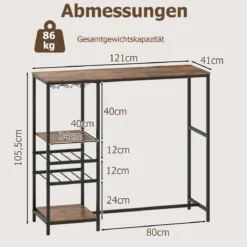 Küche Bartisch mit Ablagefächern & Weinregalen & Glashaltern Küchentheke Theke Bar