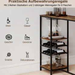 Küche Bartisch mit Ablagefächern & Weinregalen & Glashaltern Küchentheke Theke Bar
