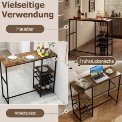 Küche Bartisch mit Ablagefächern & Weinregalen & Glashaltern Küchentheke Theke Bar