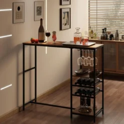 Küche Bartisch mit Ablagefächern & Weinregalen & Glashaltern Küchentheke Theke Bar