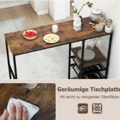 Küche Bartisch mit Ablagefächern & Weinregalen & Glashaltern Küchentheke Theke Bar