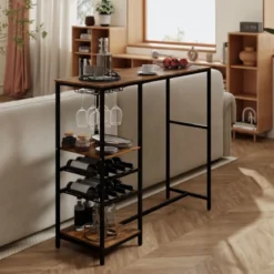 Küche Bartisch mit Ablagefächern & Weinregalen & Glashaltern Küchentheke Theke Bar