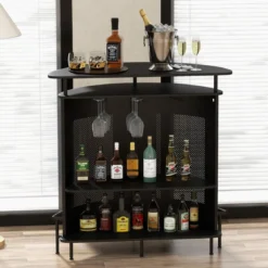 Küche Bartisch mit Stauraum & Fußstütze & verstellbare Füße Küchentheke Theke Bar schwarz