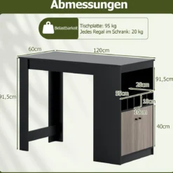 Küche Bartisch mit Weinregalen & Offenen Fächern & 2 Tür Küchentheke 2 Personen HausbarSchwarz