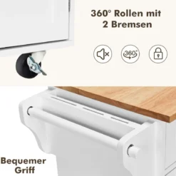 Kücheninsel Servierwagen Küchenwagen mit Rollen Weiß 122 x 46 x 92,3 cm
