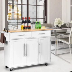 Kücheninsel Servierwagen Küchenwagen mit Rollen Weiß 122 x 46 x 92,3 cm