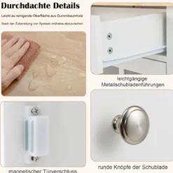 Kücheninselwagen mit Holztischplatte & Glastür & Schublade Rollender Küchenschrank Bartisch