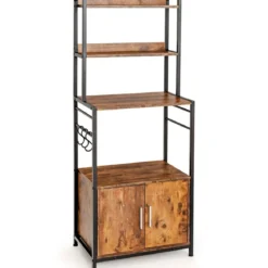 Küchenregal mit Lagerschrank & Haken & Ablagen & Tür & verstellbaren Füßen Vintage