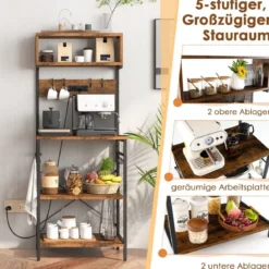 Küchenregal mit Steckdose & Offenen Regalen & 10 Aufhängehaken Standregal Mikrowellenregal