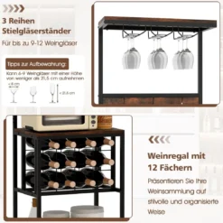 Küchenregal mit Weinregal Standregal mit Anlagen & 3 Hakens & Glashaltern Braun