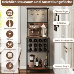 Küchenregal mit Weinregal Standregal mit Anlagen & 3 Hakens & Glashaltern Braun