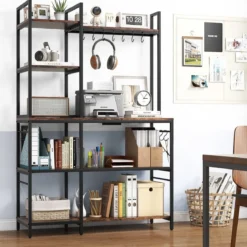 Küchenregal Standregal mit Steckdosen 5 Etagen Mikrowellenregal mit Regalen 107 x 37 x 160 cm Rustikales Braun