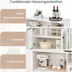 Küchenschrank aus Holz mit Glastüren mit verstellbaren Einlegeböden Sideboard Weiß